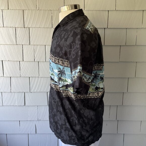 Royal Creations 100% Cotton Black & Blue Palm Tree Print Hawaiian Shirt Size L - Picture 3 of 6